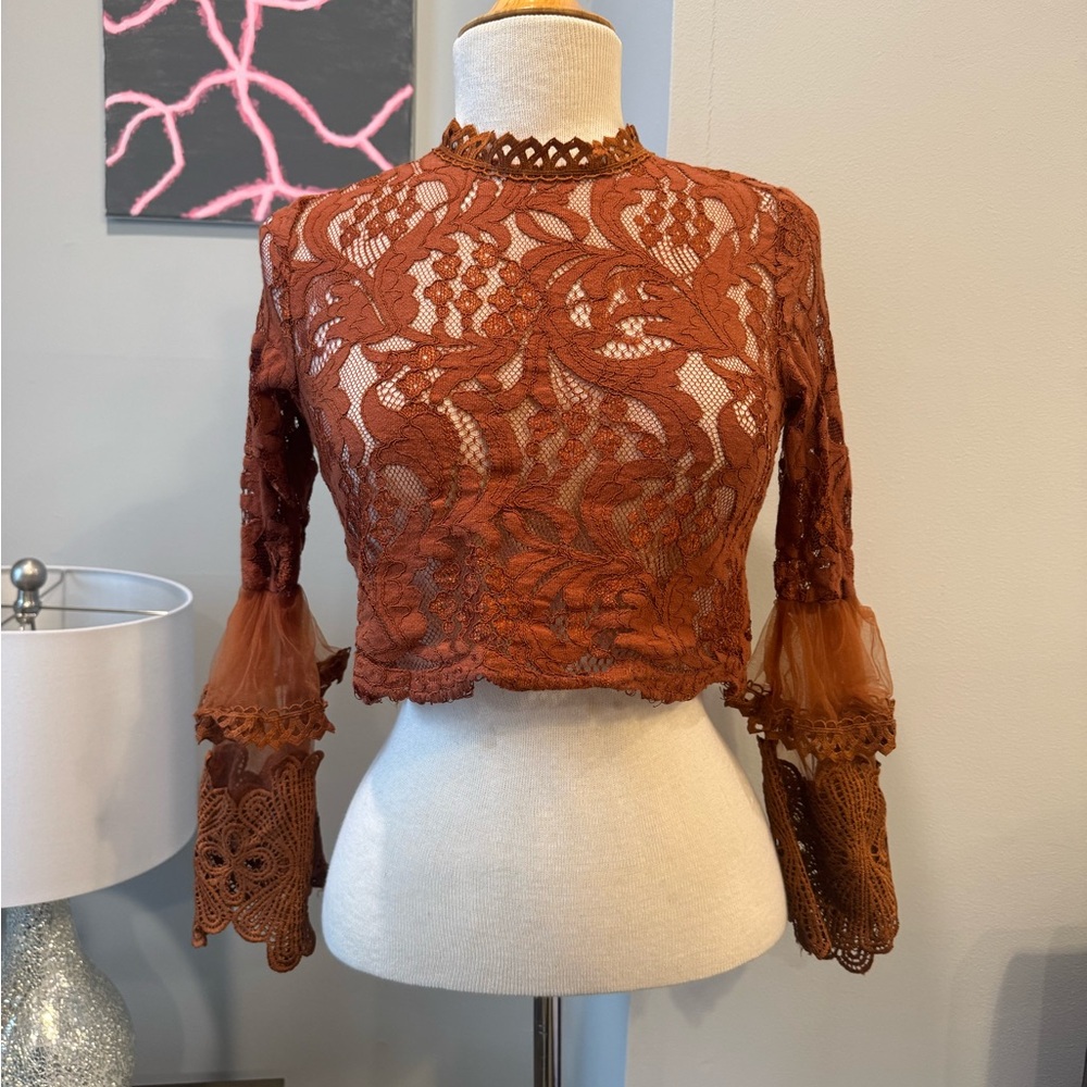 Elegant Rust Lace Blouse